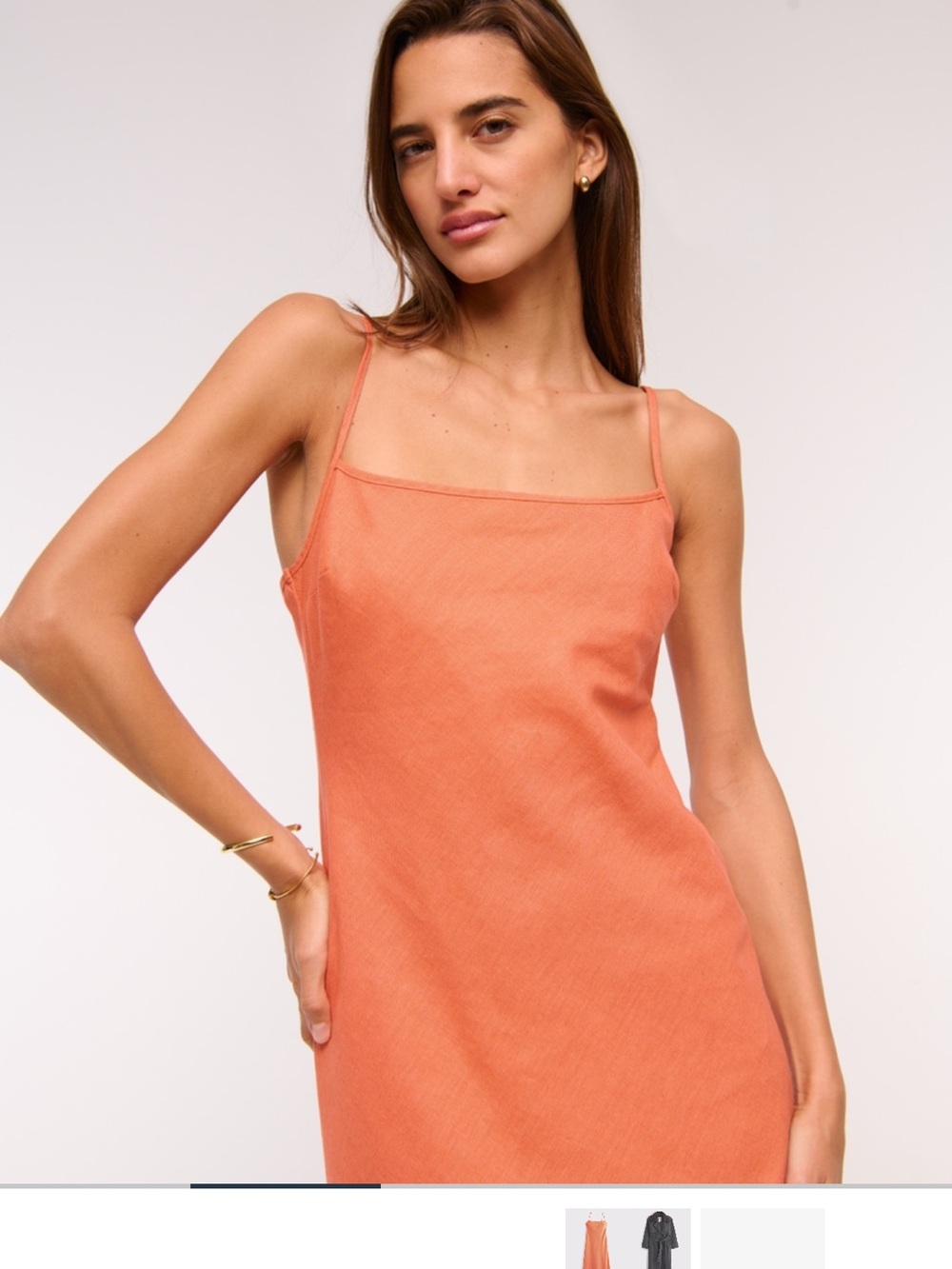 Abercrombie & Fitch Julia Slip Linen-Blend Midi Dress in Orange, small tall - Picture 2 of 4